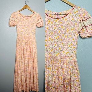 Vintage 60s Floral Puff Sleeve prairie Maxi Dress sz small